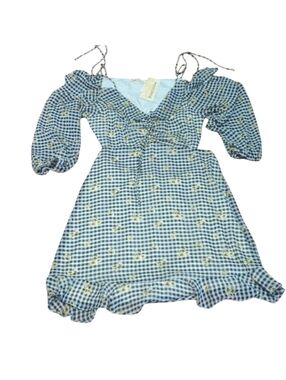 Rewind Off the Shoulder Cut Out Back Checkered Floral Dress Ju…